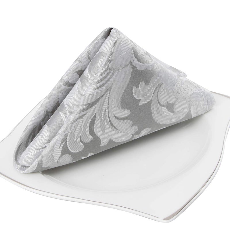 EHouseHome Damask Jacquard Cloth Napkins Waterproof Spillproof Polyester Fabric Napkins Silver Grey, Set of 12, 17 x 17 Inch - Image 1